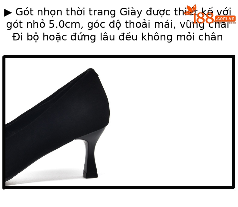 Giày cao gót nữ mũi nhọn miệng nông da lộn gót nhọn — Màu đen chi tiết 11