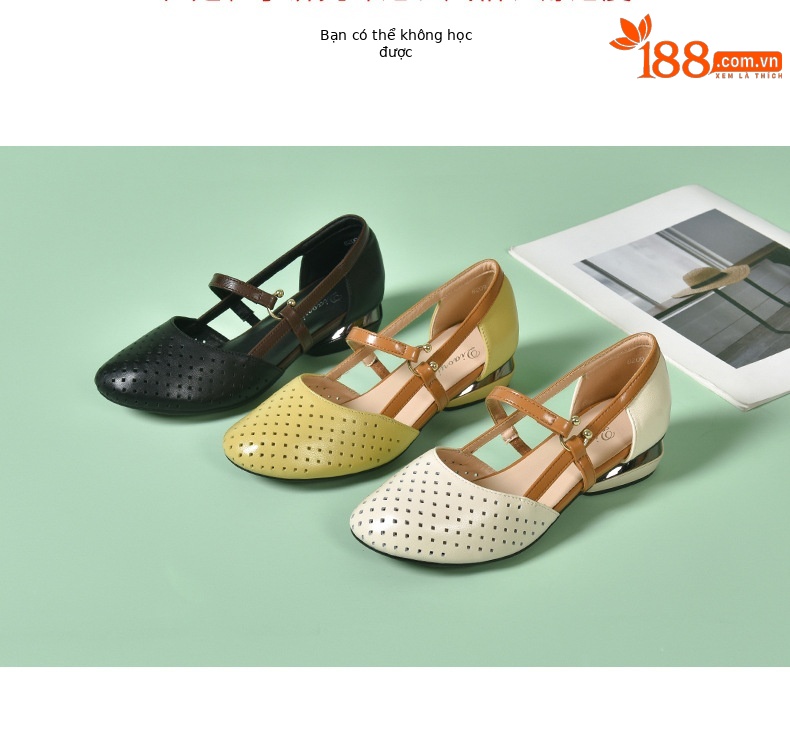 Sandal bít mũi nữ da mềm đế bằng khoét lỗ mũi tròn gót thấp — Màu đen chi tiết 1