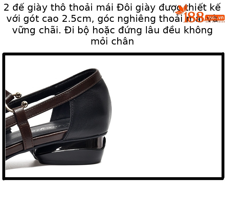 Sandal bít mũi nữ da mềm đế bằng khoét lỗ mũi tròn gót thấp — Màu đen chi tiết 11