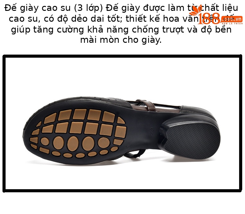 Sandal bít mũi nữ da mềm đế bằng khoét lỗ mũi tròn gót thấp — Màu đen chi tiết 12