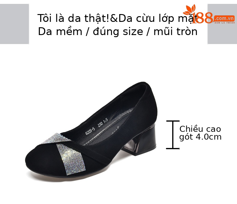 Giày lười nữ da mềm mũi vuông gót thấp — Màu đen chi tiết 2