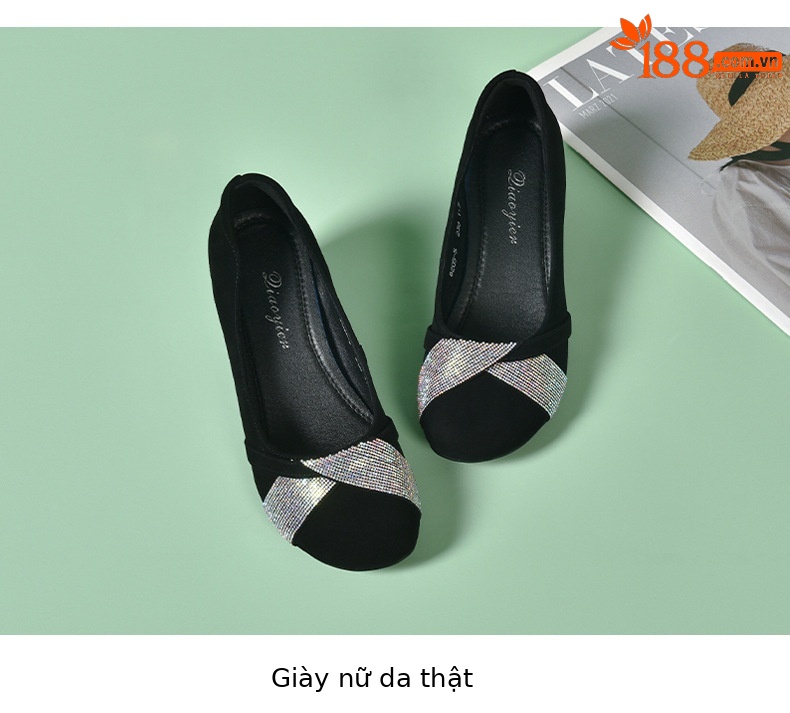 Giày lười nữ da mềm mũi vuông gót thấp — Màu đen chi tiết 15