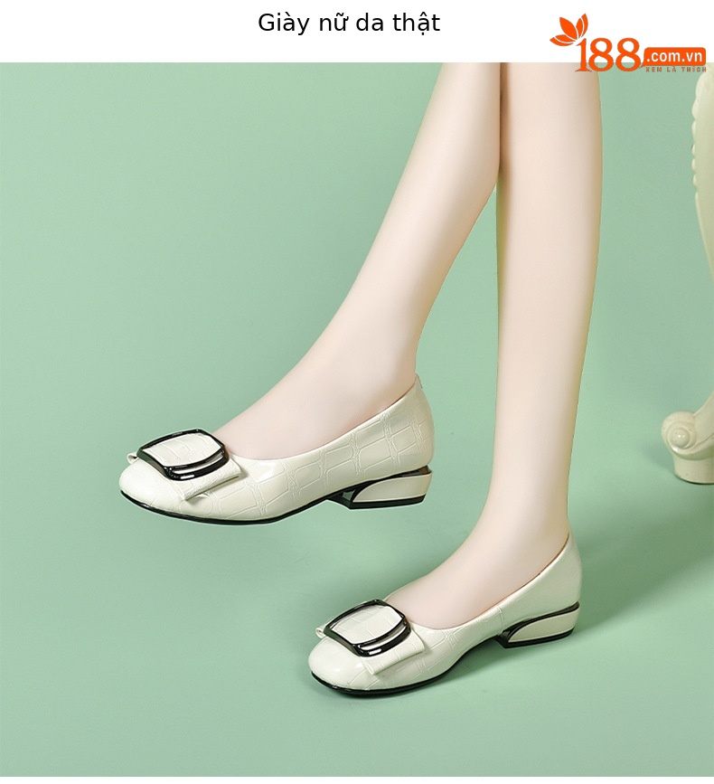 Giày lười nữ mũi tròn da mềm đế bệt miệng nông — màu đen chi tiết 5