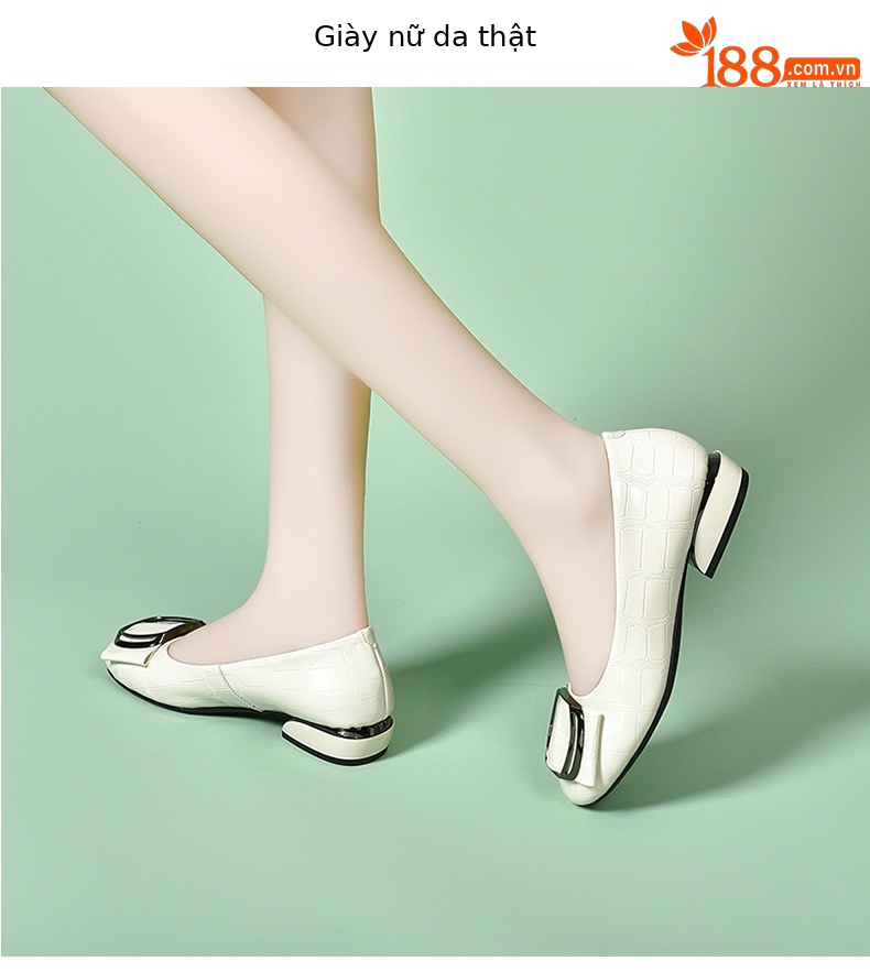Giày lười nữ mũi tròn da mềm đế bệt miệng nông — màu đen chi tiết 7