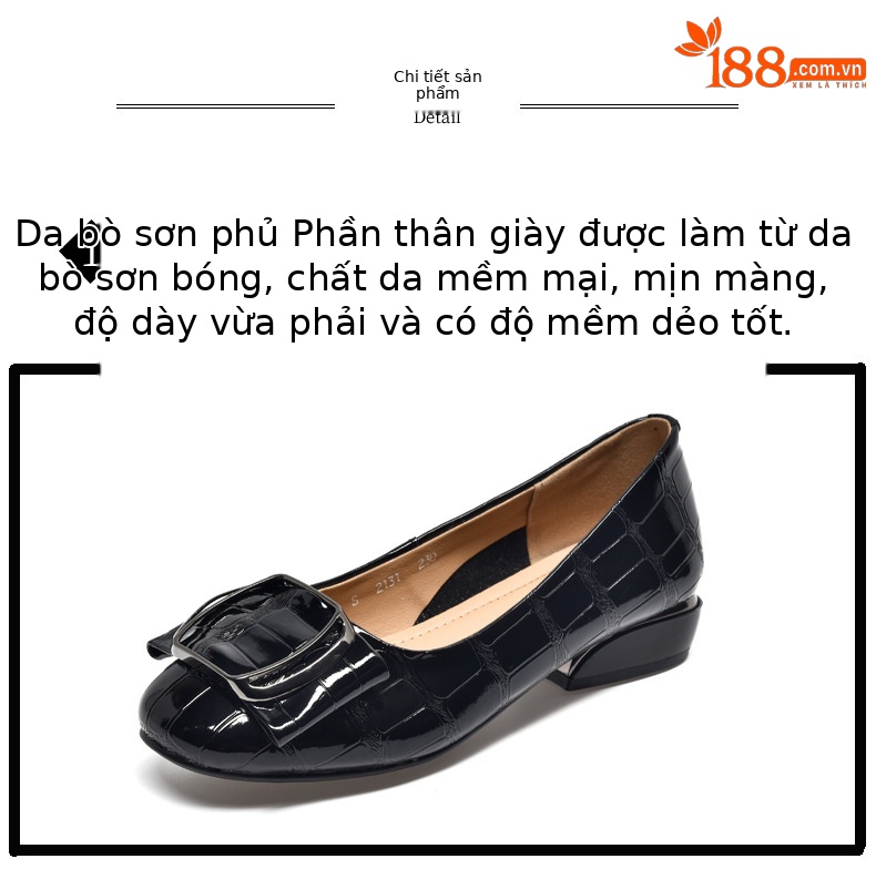 Giày lười nữ mũi tròn da mềm đế bệt miệng nông — màu đen chi tiết 9