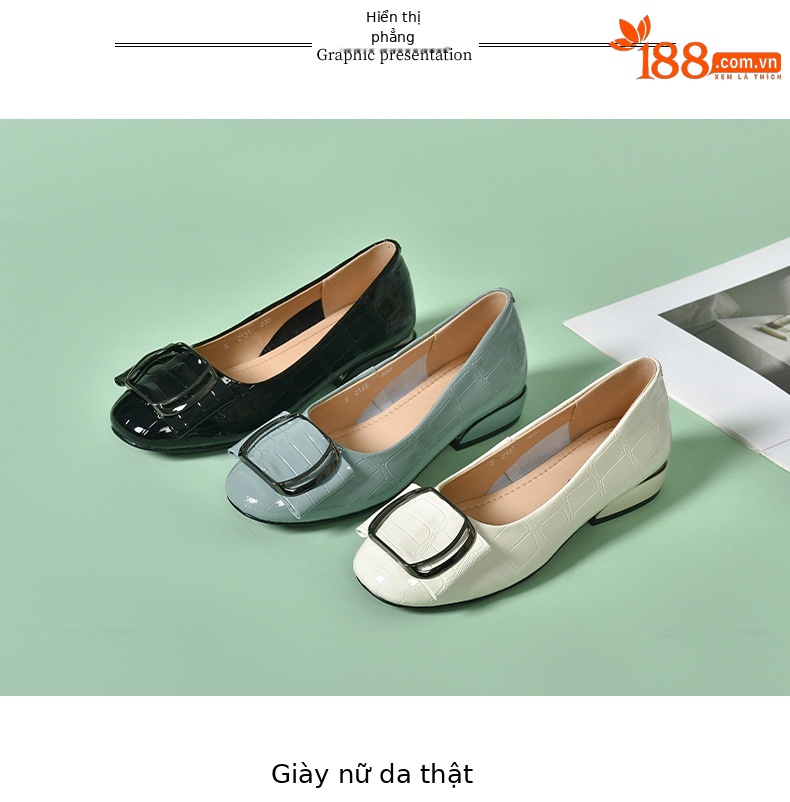 Giày lười nữ mũi tròn da mềm đế bệt miệng nông — màu đen chi tiết 13