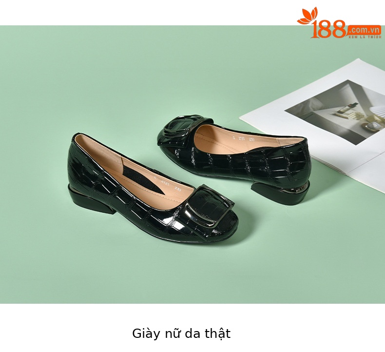 Giày lười nữ mũi tròn da mềm đế bệt miệng nông — màu đen chi tiết 14