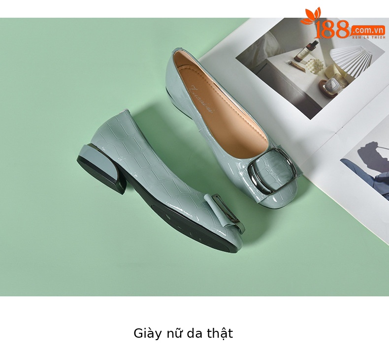 Giày lười nữ mũi tròn da mềm đế bệt miệng nông — màu đen chi tiết 15