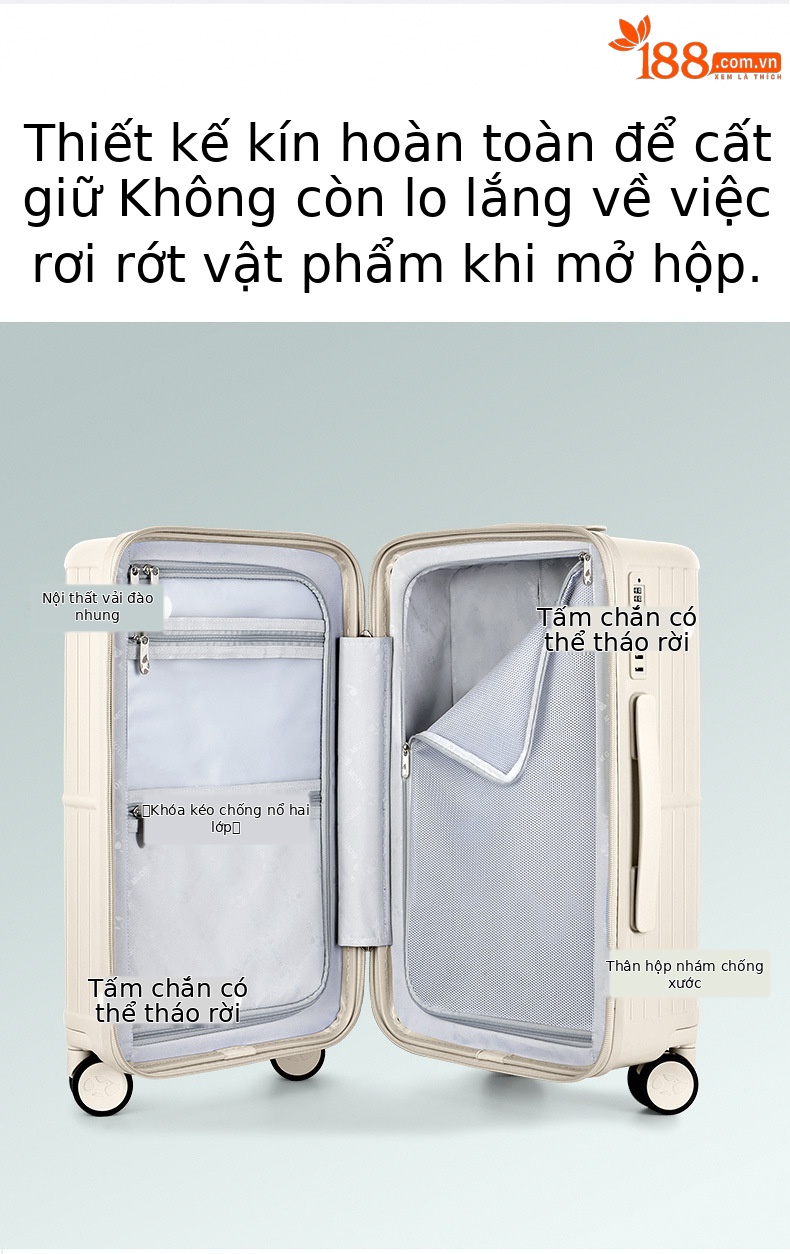 Vali kéo nhựa PC dung tích lớn màu macaron — tre xanh chi tiết 10