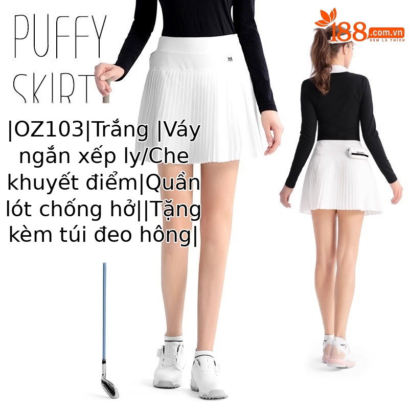 QZ103-Váy xếp ly màu trắng