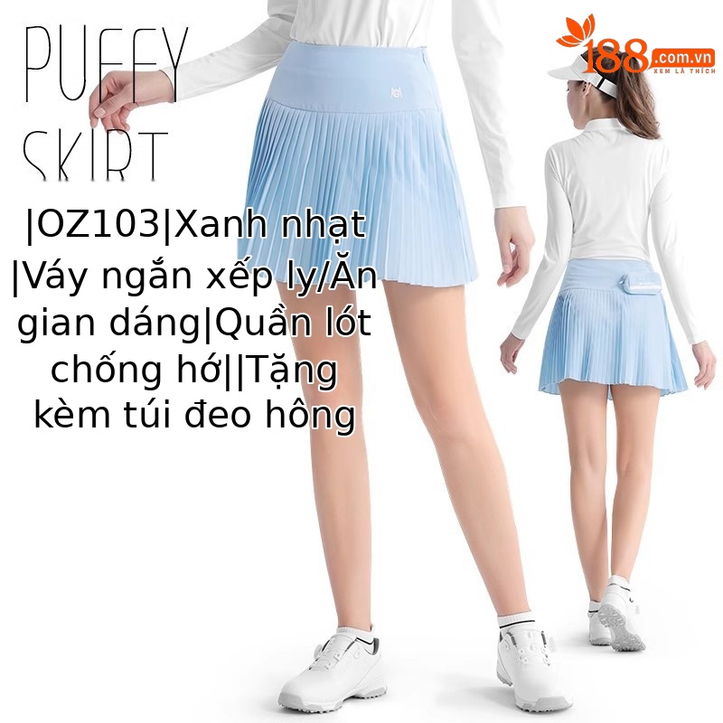 QZ103-Váy xếp ly màu xanh nhạt