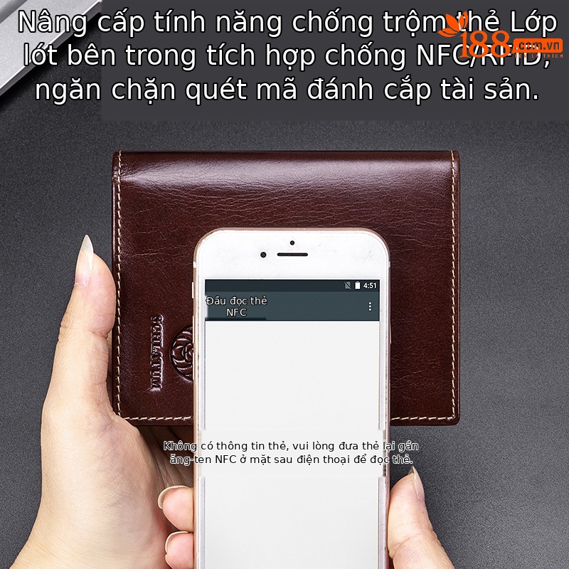 Ví da nam gập mini chống RFID da bò thật — Màu cà phê, Màu đen, Màu cà phê (có hộp quà), Màu đen (có hộp quà)