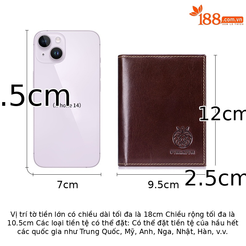 Ví da nam gập mini chống RFID da bò thật — Màu cà phê, Màu đen, Màu cà phê (có hộp quà), Màu đen (có hộp quà)