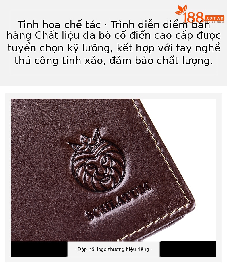 Ví da nam gập mini chống RFID da bò thật — Màu cà phê, Màu đen, Màu cà phê (có hộp quà), Màu đen (có hộp quà) chi tiết 9