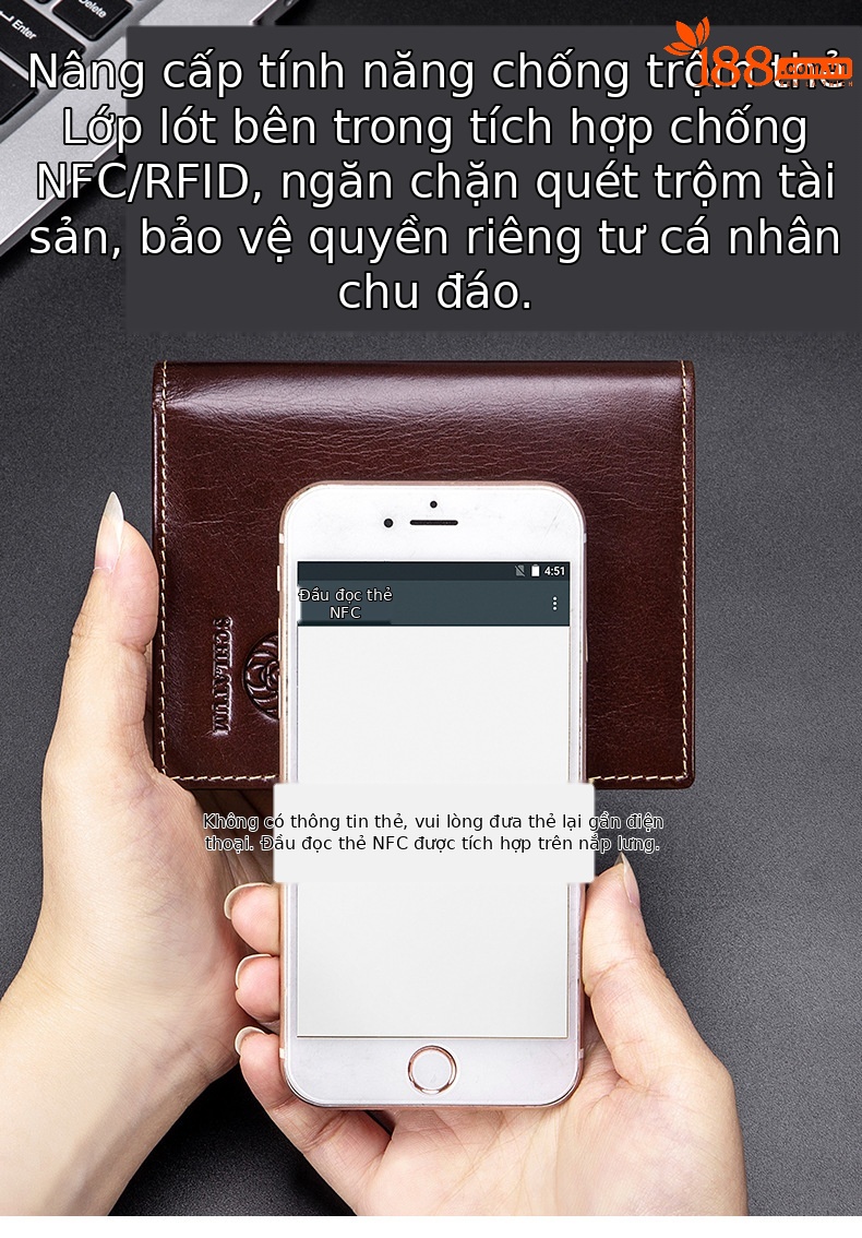 Ví da nam gập mini chống RFID da bò thật — Màu cà phê, Màu đen, Màu cà phê (có hộp quà), Màu đen (có hộp quà) chi tiết 4
