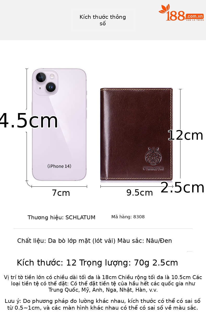Ví da nam gập mini chống RFID da bò thật — Màu cà phê, Màu đen, Màu cà phê (có hộp quà), Màu đen (có hộp quà) chi tiết 8