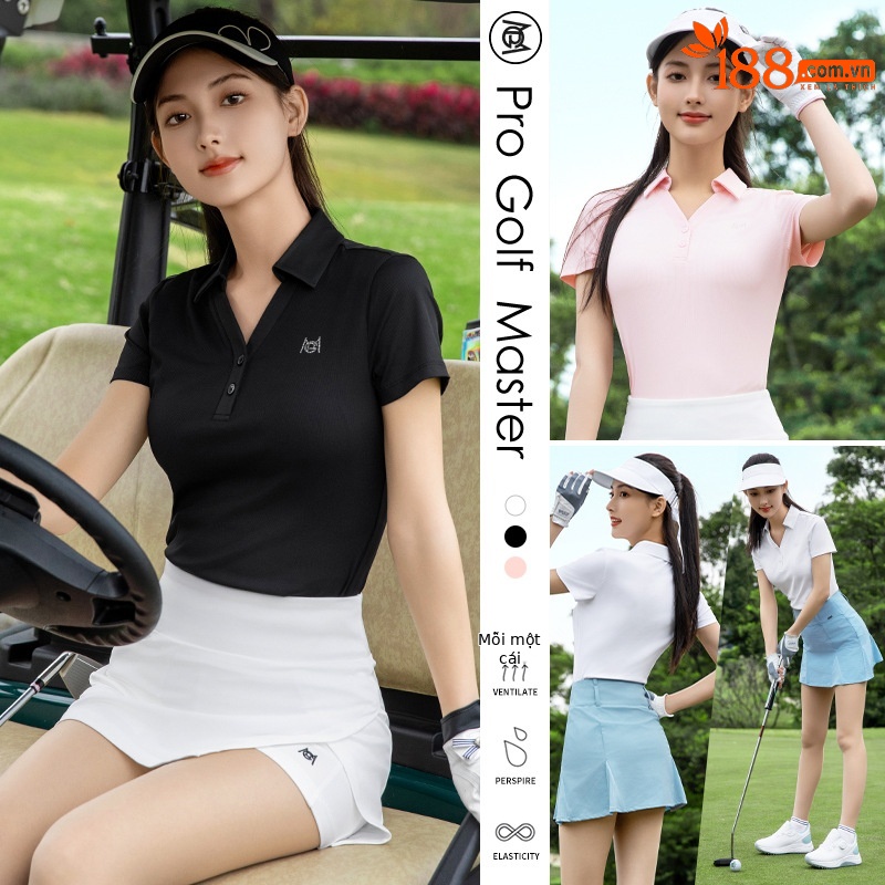 Bộ váy ngắn golf nữ tay ngắn cổ chữ V — QZ114-Váy ngắn màu hồng [Váy hơi xẻ/dệt kim đàn hồi cao/dài chân], QZ114-Váy ngắn màu đen [Váy hơi xẻ/dệt kim đàn hồi cao/dài chân] QZ114, YF781-Áo đen [Hàn Quốc cổ chữ V/đàn hồi cao và mềm mại/mỏng và thoáng khí], QZ114-Váy trắng [Váy hơi xẻ/dệt kim đàn hồi cao/dài chân]