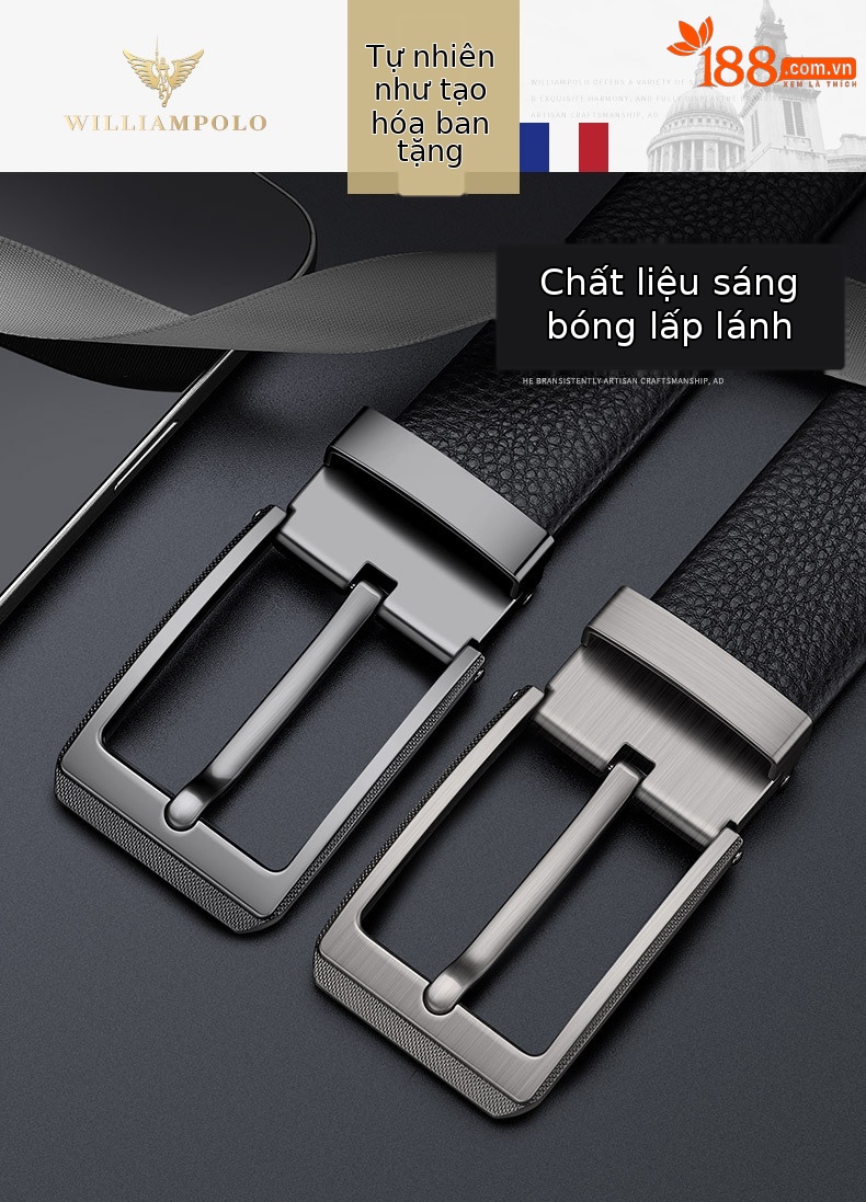 Thắt lưng nam da thật khóa kim hoàng đế Paul mới cao cấp phong cách thời trang dễ phối — 120cm, 130cm, 110cm, 125cm chi tiết 3