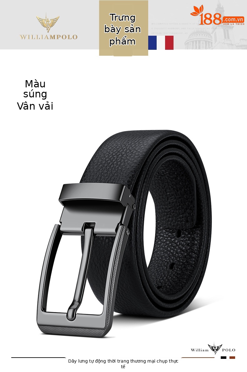 Thắt lưng nam da thật khóa kim hoàng đế Paul mới cao cấp phong cách thời trang dễ phối — 120cm, 130cm, 110cm, 125cm chi tiết 11