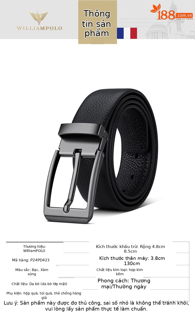Thắt lưng nam da thật khóa kim hoàng đế Paul mới cao cấp phong cách thời trang dễ phối — 120cm, 130cm, 110cm, 125cm chi tiết 10