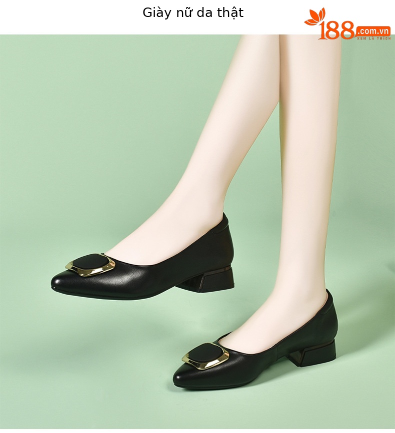 Giày lười nữ da thật đế thấp mũi nhọn miệng nông — màu đen chi tiết 5