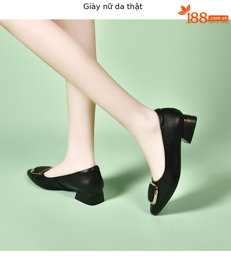 Giày lười nữ da thật đế thấp mũi nhọn miệng nông — màu đen chi tiết 8