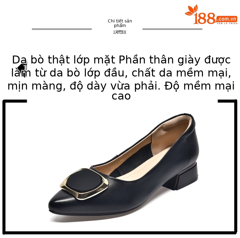 Giày lười nữ da thật đế thấp mũi nhọn miệng nông — màu đen chi tiết 9