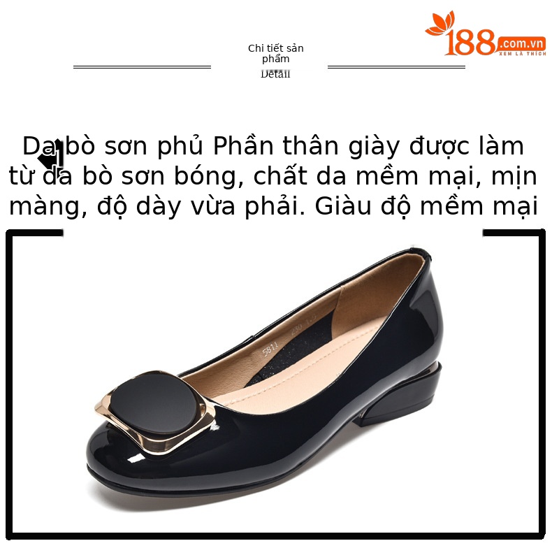 Giày lười nữ da bóng mũi tròn đế bệt mềm miệng nông — Màu đen chi tiết 9