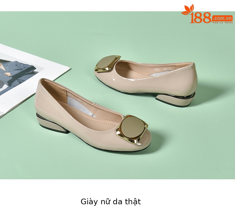 Giày lười nữ da bóng mũi tròn đế bệt mềm miệng nông — Màu đen chi tiết 15