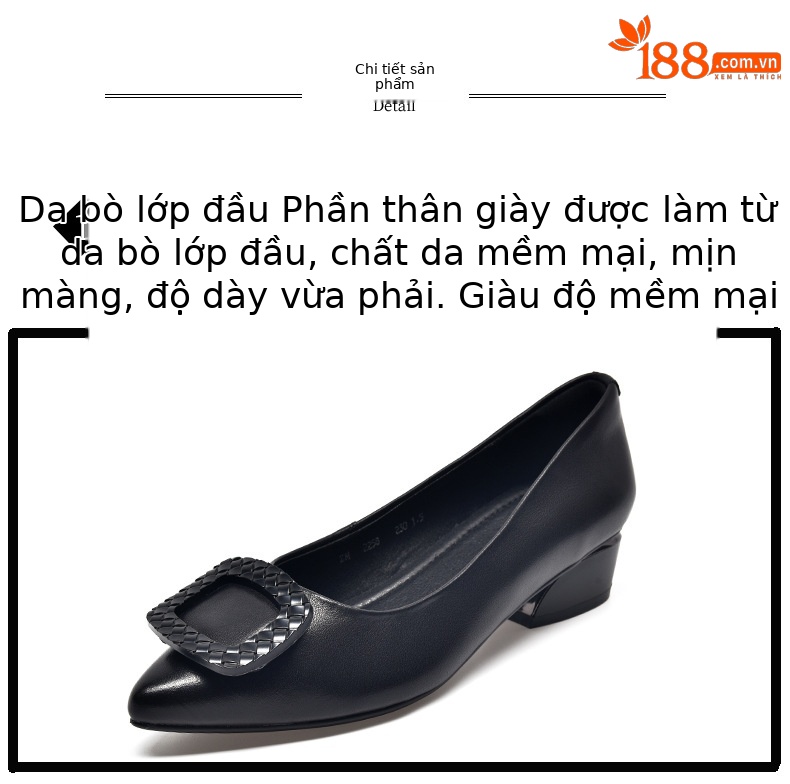 Giày lười da nữ mũi nhọn đế mềm gót thấp — Màu đen chi tiết 9