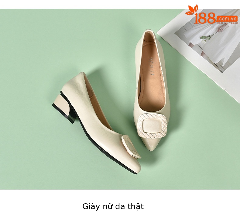 Giày lười da nữ mũi nhọn đế mềm gót thấp — Màu đen chi tiết 15