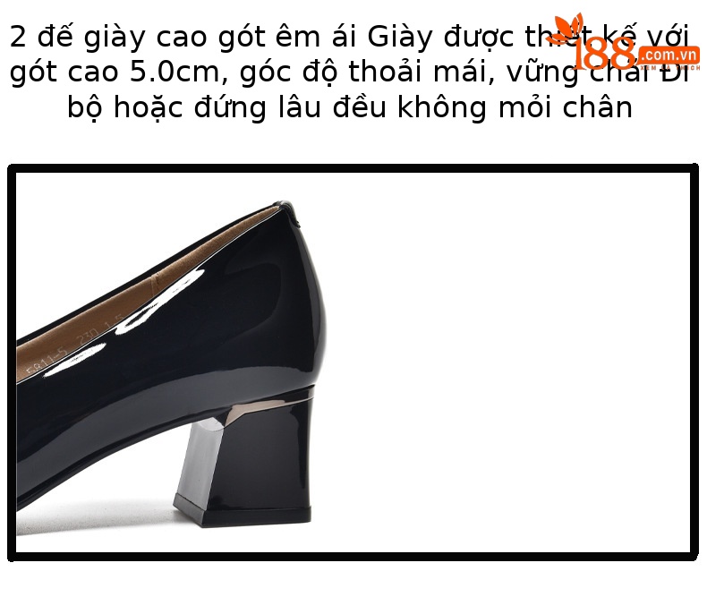 Giày cao gót nữ mũi nhọn gót vuông da bóng kiểu xuân hè — Màu đen chi tiết 11