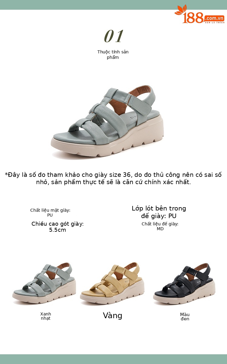 Sandal đế dày nữ mùa xuân hè 2026 – đơn giản thoải mái size lớn — Màu xanh lam nhạt, Màu đen, Màu vàng chi tiết 2