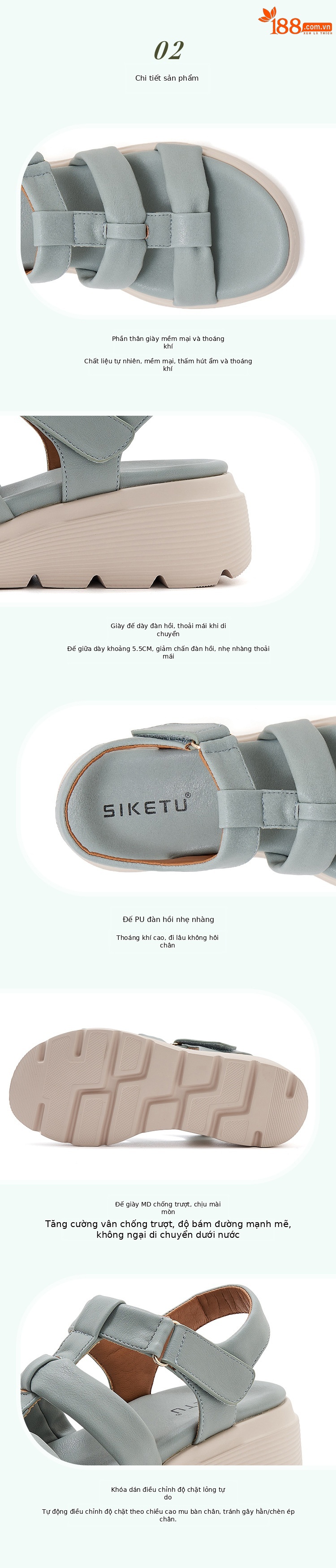 Sandal đế dày nữ mùa xuân hè 2026 – đơn giản thoải mái size lớn — Màu xanh lam nhạt, Màu đen, Màu vàng chi tiết 3
