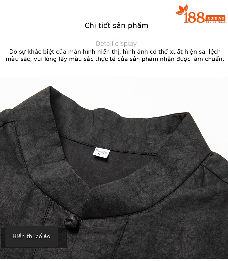 Bộ đồ ngắn tay Xiangyunsha lụa tơ tằm mùa hè phong cách Trung Quốc cho nam — Màu đen 56012 chi tiết 12