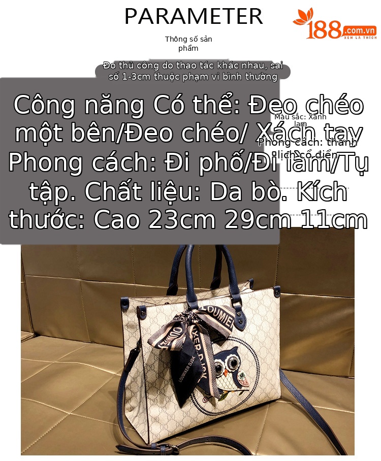Túi tote da thật nữ xách tay đeo chéo sức chứa lớn thu đông — Màu xanh lam chi tiết 1