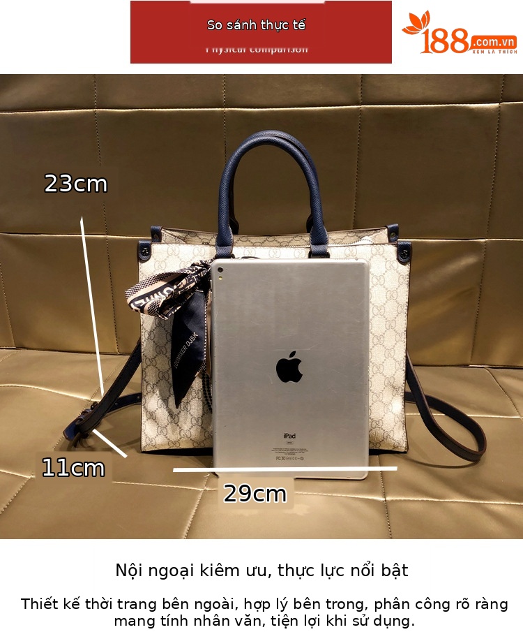 Túi tote da thật nữ xách tay đeo chéo sức chứa lớn thu đông — Màu xanh lam chi tiết 2