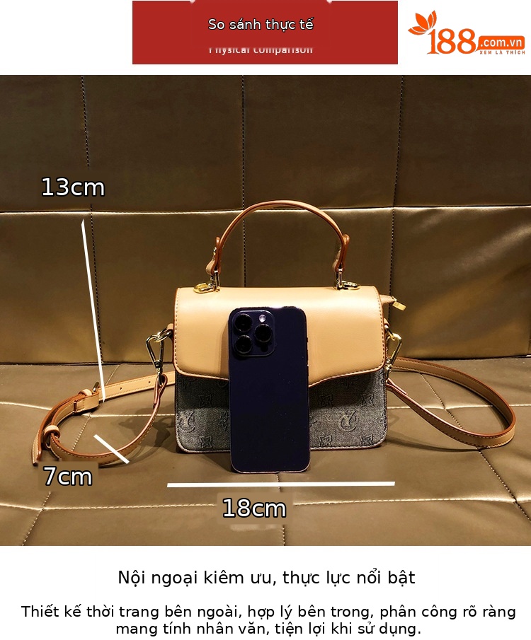 Túi đeo chéo nữ dáng vuông nhỏ gọn, phong cách công sở, quai đeo vai và xách tay tiện lợi — Màu xanh Yachen/kaki chi tiết 3