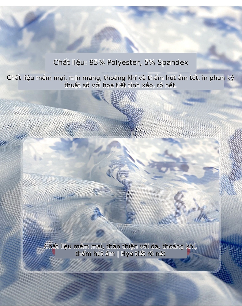 Đầm maxi nữ thắt eo cổ vuông họa tiết hoa tay bồng — [Xanh nhạt] chi tiết 2