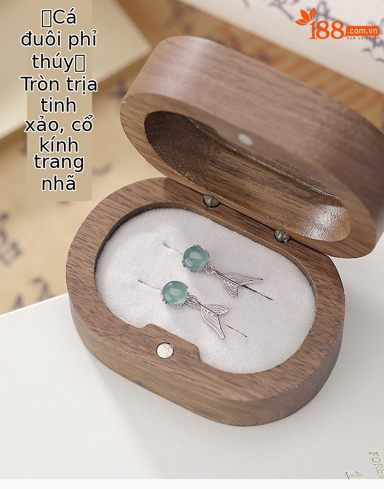 Bông tai bạc S925 hạt tròn đuôi cá phong cách retro — Một cặp chi tiết 2