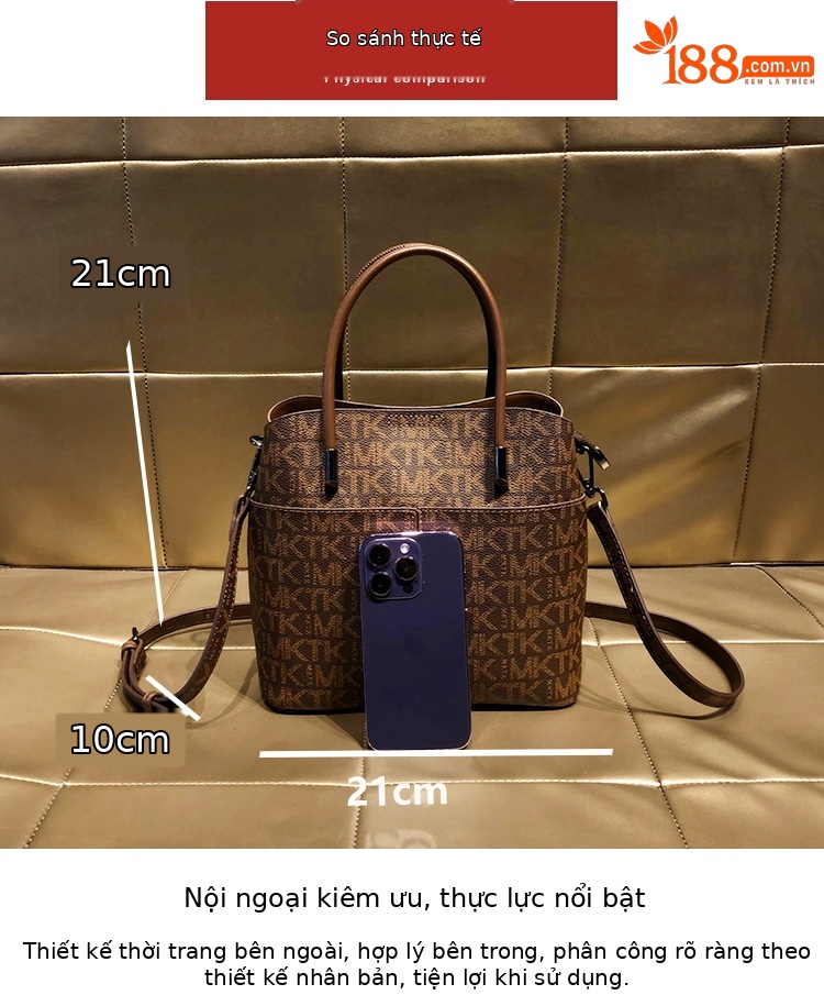 Túi bucket nữ da thật đeo chéo dung tích lớn phong cách thời trang — MKTK cà phê/cà phê,, Cà phê/cà phê, Màu kaki phượng hoàng chi tiết 3