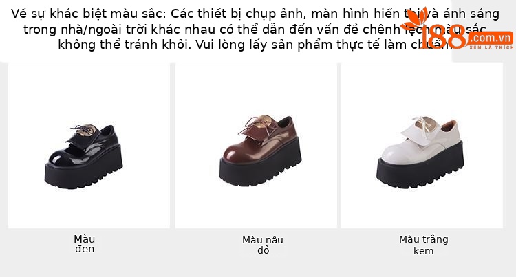Giày da nữ mũi tròn đế xuồng phong cách Anh nơ buộc — Màu đen, Màu đỏ rượu, Màu trắng chi tiết 21
