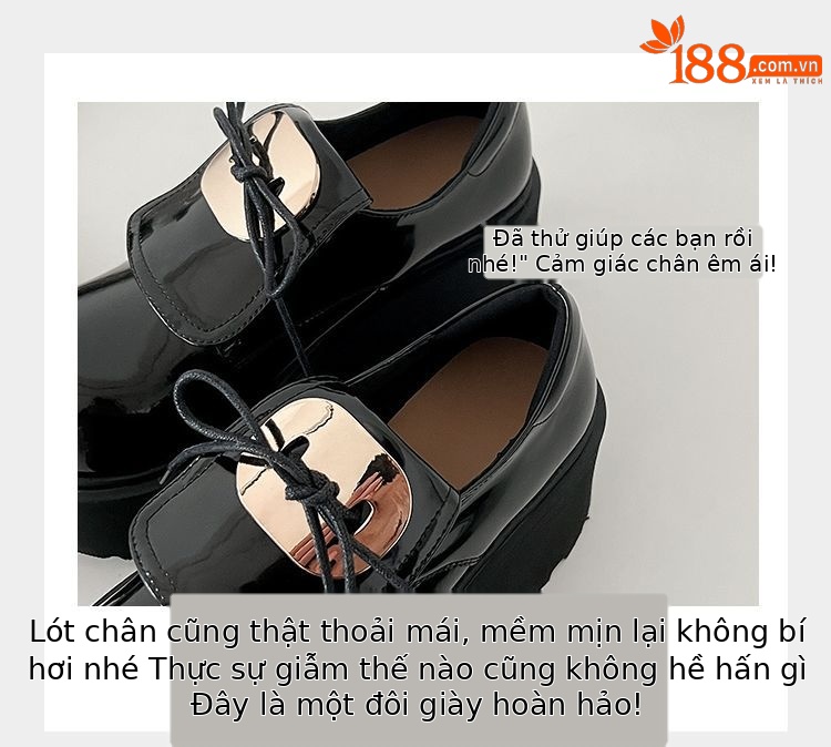 Giày da nữ mũi tròn đế xuồng phong cách Anh nơ buộc — Màu đen, Màu đỏ rượu, Màu trắng chi tiết 25