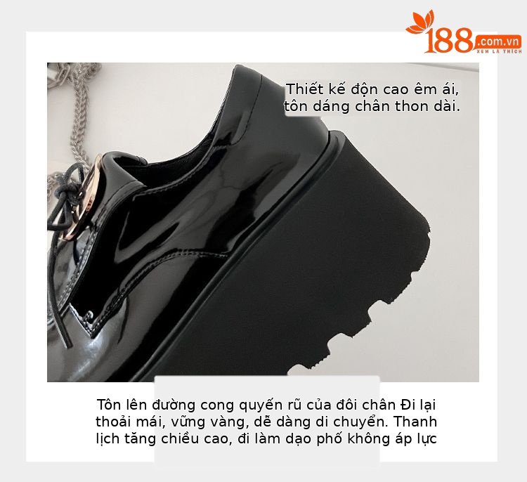 Giày da nữ mũi tròn đế xuồng phong cách Anh nơ buộc — Màu đen, Màu đỏ rượu, Màu trắng chi tiết 26