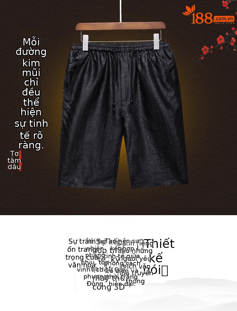 Quần short nam cạp chun dáng 5 phân chất lụa tơ tằm mềm mại kiểu Trung Quốc chi tiết 1
