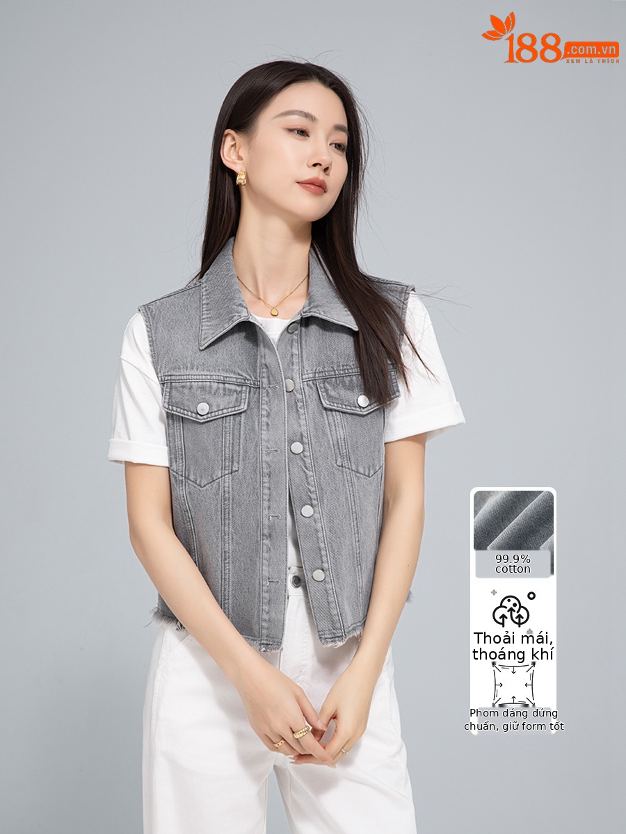 Áo vest denim không tay nữ phong cách Hồng Kông cổ điển — AC65335