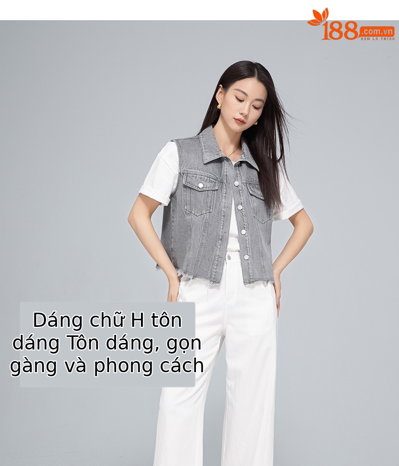 Áo vest denim không tay nữ phong cách Hồng Kông cổ điển — AC65335 chi tiết 6