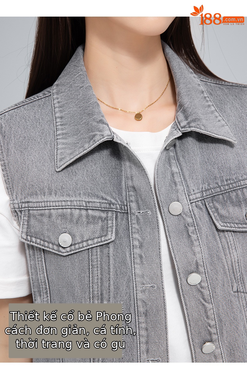 Áo vest denim không tay nữ phong cách Hồng Kông cổ điển — AC65335 chi tiết 9