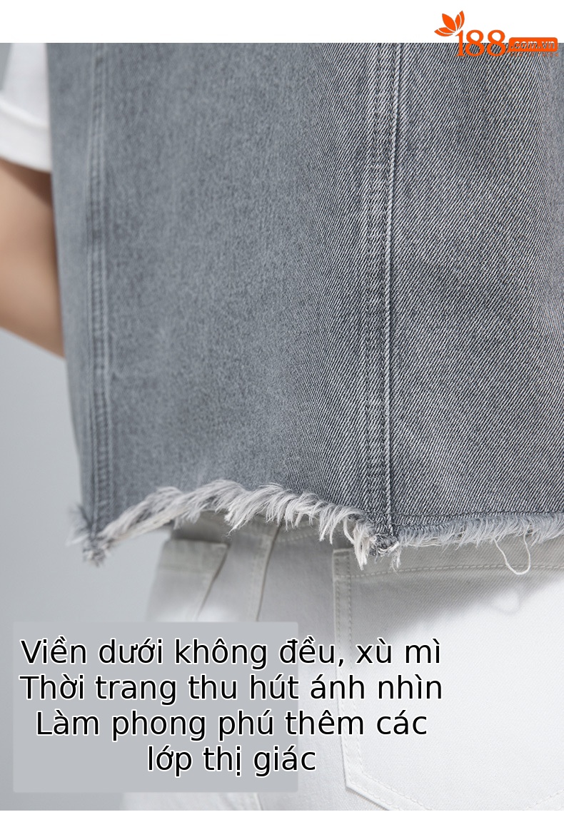 Áo vest denim không tay nữ phong cách Hồng Kông cổ điển — AC65335 chi tiết 10