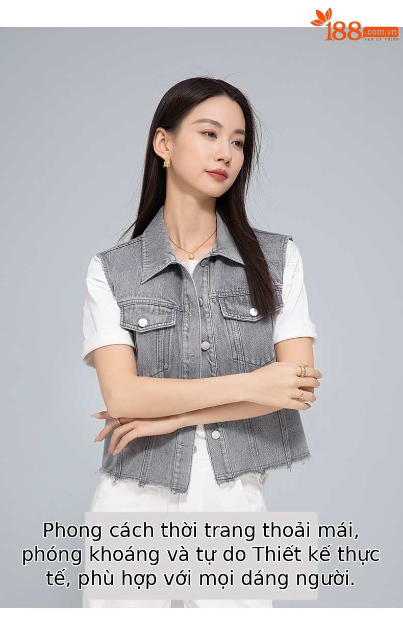 Áo vest denim không tay nữ phong cách Hồng Kông cổ điển — AC65335 chi tiết 11